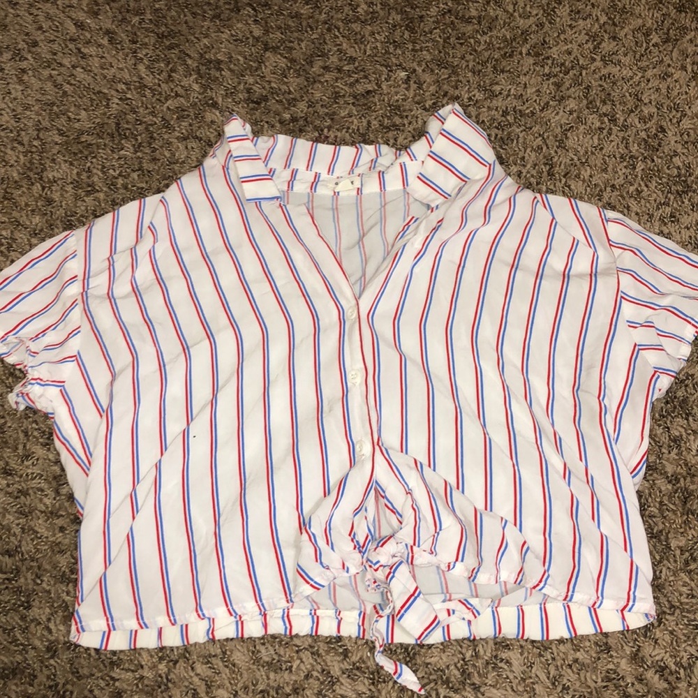 Collared striped cropped top